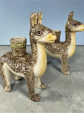 Sigma Pottery Llama Candle Holders Vintage Mid Century Made Japan Alpaca Set